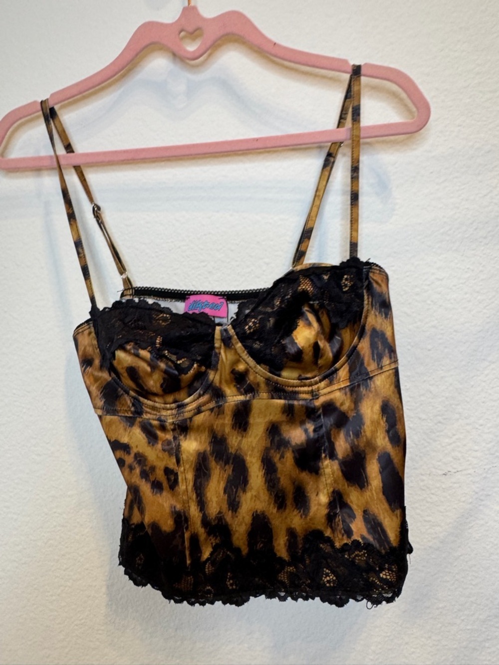Edikted Leopard Satin Lace Bustier - Black & Gold - Picture 4 of 16